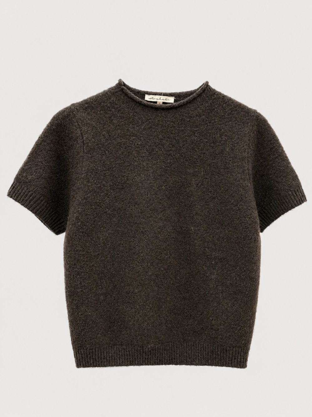 Et Clet Short Sleeve Knit Sweater Top Charcoal Brown Gray Mock Neck --Size Large